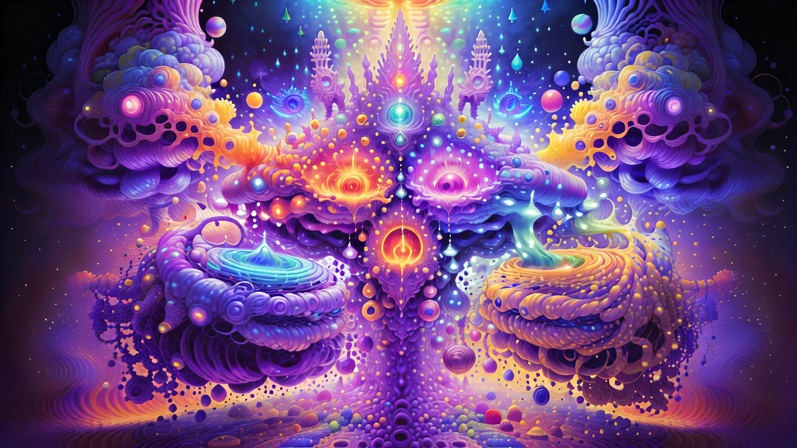 16k, Digital art , Digital illustration like oil painting , high quality, beautiful_terrorific, visionary art, Surrealistic hyper resolution, chromatic, , psychedelic trip into DMT-5 effects, entropy , in the unified theory, spiritual human map and different form of connection without other multiples spiritual and organic intelligent creatures , Everything is one, everything is connected, reality is a type of energy network similar to grandmother's cross-stitch fabric, plasmatic-organic-energetic and spiritual, All the visual ecstasy is increased by of a little drops to acid lisergic 25 effects, The creative energy watches us, psycodelic cosmically horror, artistic inspired in Alex Gray & Hr Giger,