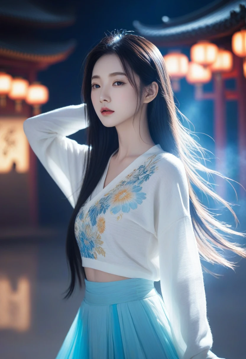 (ink, amazing: 1.3, Integrated 8K wallpaper, In fact, detailed: 1.2, masterpiece, illustration), [((1 girl), superior_body, dynamic angle, world masterpiece theater: 1.2, best quality, suppressed, fair, Ghost Dance Sweater, long flowing hair, Soft gloss: 0.8, Chrysanthemum Double), :( movie lights: 1.3, Only_flare: 1.2, Dunhuang elements)]
