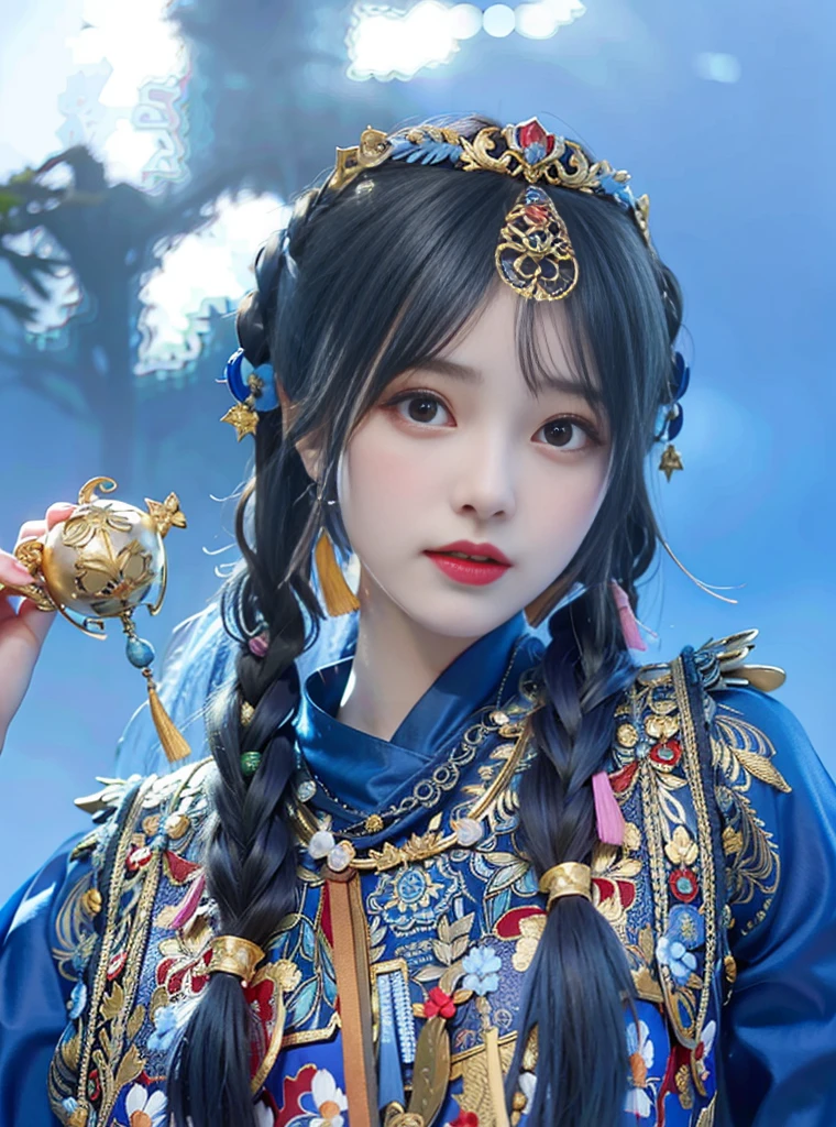 Allard woman in blue dress，A bird in his hand, Aesthetic!!!!!! female elf, Traditional beauty, a young woman as genghis khan, Palace ， A girl in Hanfu, 8K)), kanliu666, ulzzangs, Chinese girl, a beautiful fantasy empress, dilraba dilmurat, traditional garb