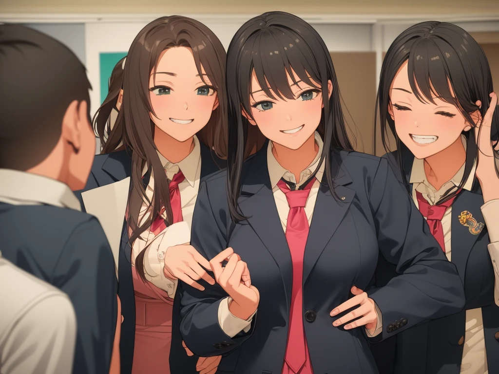 high school girl、Dressed in high 、School classroom、(Big Breasts)、Grinning face、((solo))、smirk