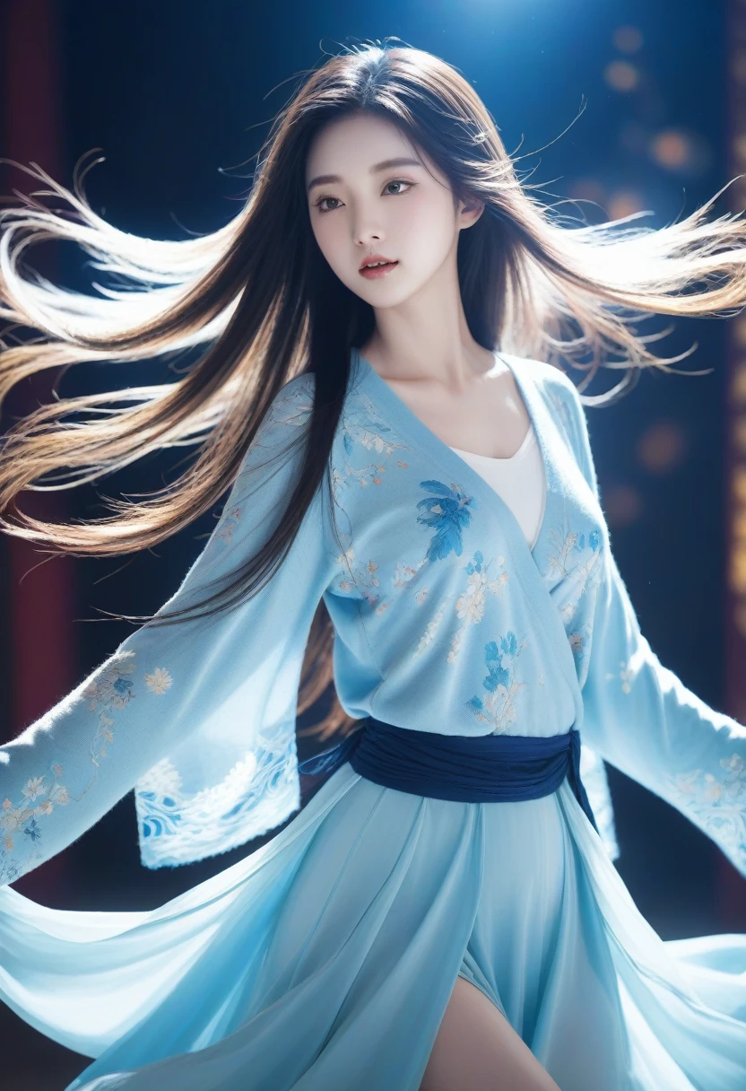 (ink, amazing: 1.3, Integrated 8K wallpaper, In fact, detailed: 1.2, masterpiece, illustration), [((1 girl), superior_body, dynamic angle, world masterpiece theater: 1.2, best quality, suppressed, fair, Ghost Dance Sweater, long flowing hair, Soft gloss: 0.8, Chrysanthemum Double), :( movie lights: 1.3, Only_flare: 1.2, Dunhuang elements)]