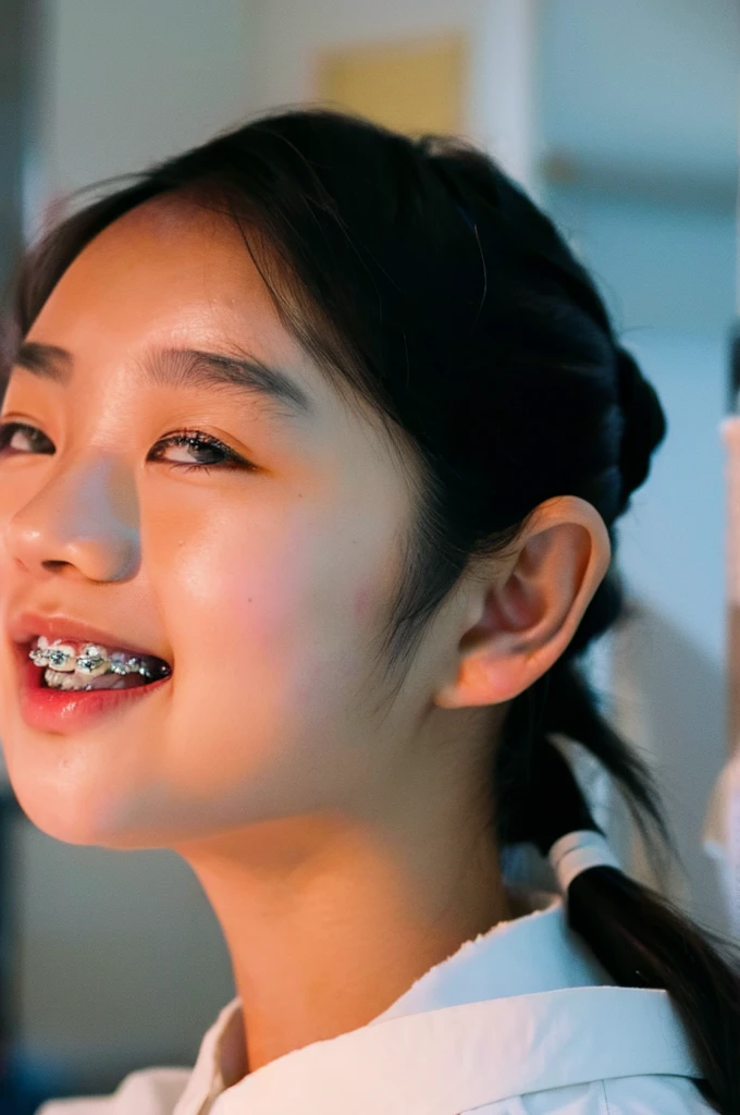 asian girl with braces close up on braces