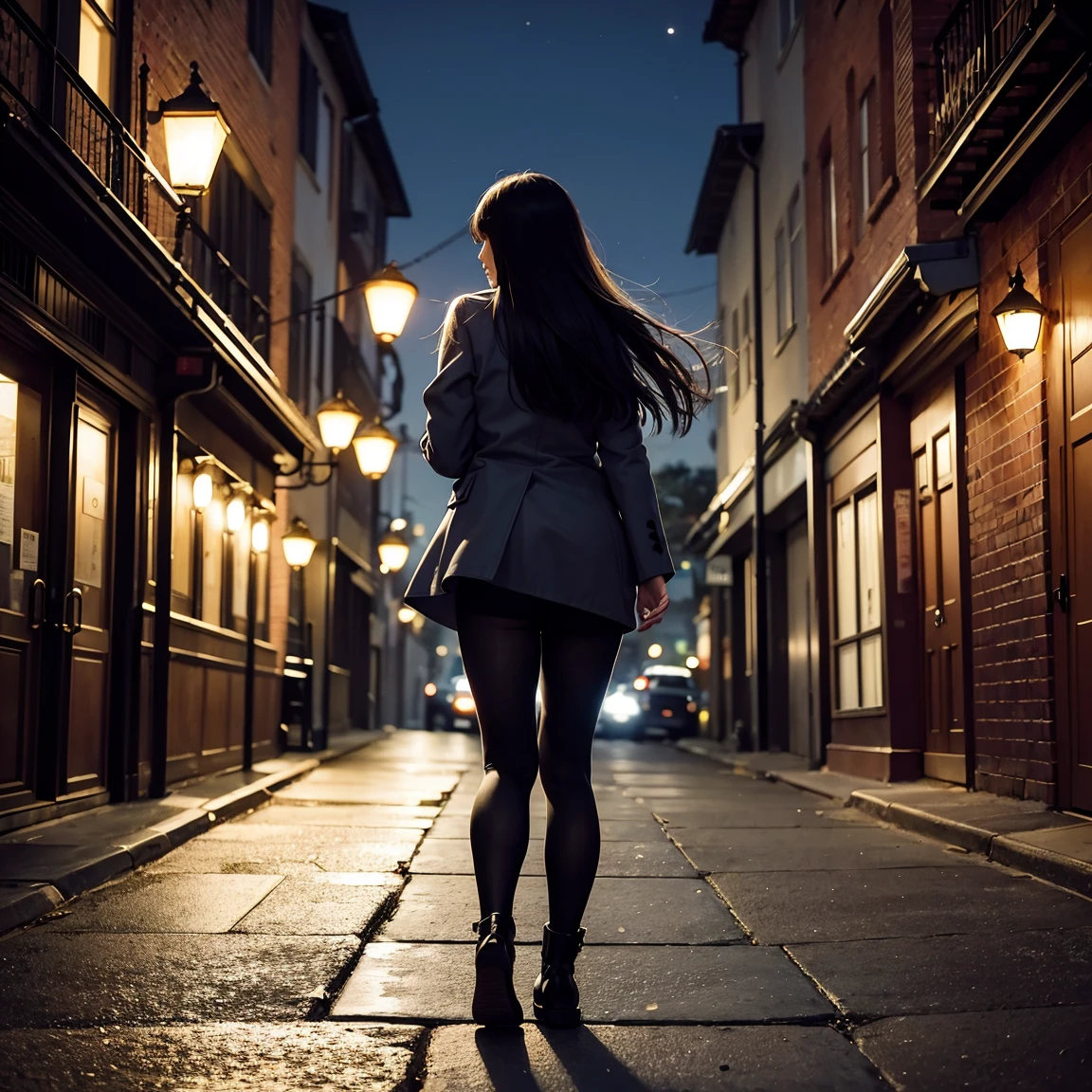 Silent streets late night
City lights
Steps echo heartbeat sync tight
Whispered breeze feels alright
Moon so bright guides my way
Stars above night turns to day