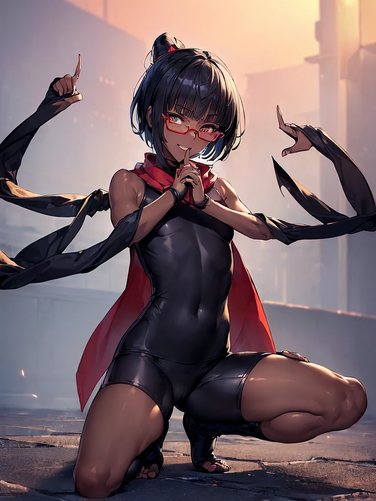 woman,Black Hair、short hair、Big eyebrows、成熟したwoman、Nipples are visible、Big Lips、Small breasts、A cup breasts、Painful face、endure、刑務所に排尿するwoman、incontinence、Black tight dress、China dress、Squat positions、Spread your legs、Sweat、High heels、Front of body、bondage、Exposed armpits、Chained hands、Underarm hair、Hairy armpits、In the cage、Round Glasses