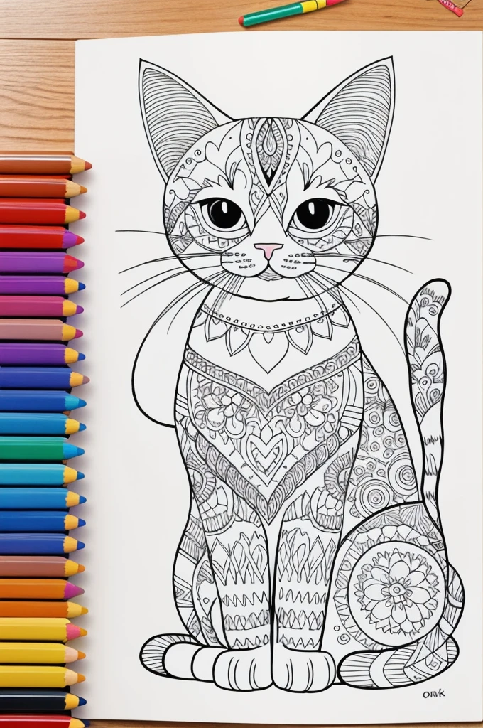 Coloring book, one cute cat, simple line art