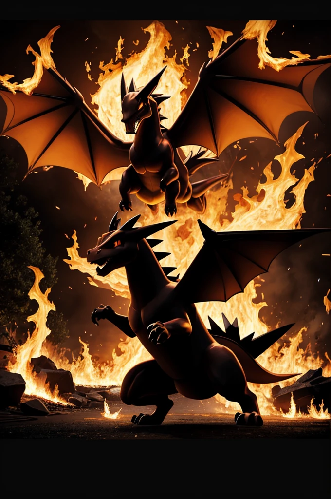 Sure, here's a text you can use to generate an image for your Pokémon TCG movement card using an AI image generator:
---
"Create an illustration of the Pokémon Charizard using its Flamethrower attack. The image should focus primarily on the fire, with the flames being the most prominent and detailed part of the scene. Charizard itself should be depicted as a dark silhouette in the background, ensuring that the fire takes center stage. The overall style should be dynamic and energetic, similar to the illustrations of moves in Pokémon Unite."
---
This description emphasizes the prominence of the fire while keeping Charizard as a silhouette, just like you wanted.