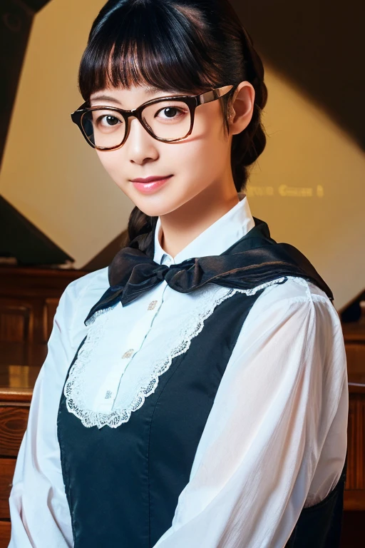 Highest quality、masterpiece、High sensitivity、High resolution、detailed、One Woman、Slim Body、Glasses、Nanny、