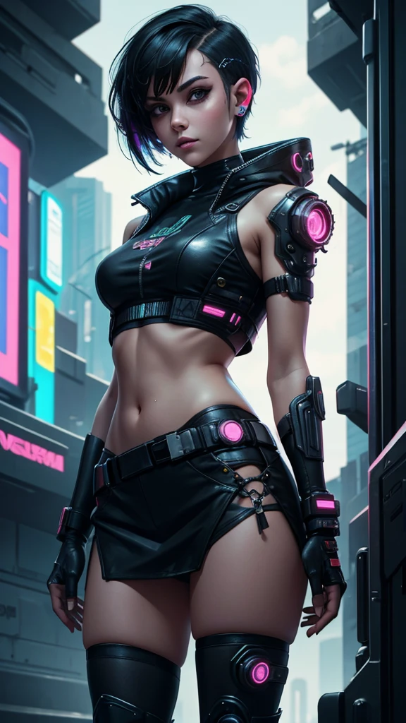 girl with short hair, cyberpunk style, best quality