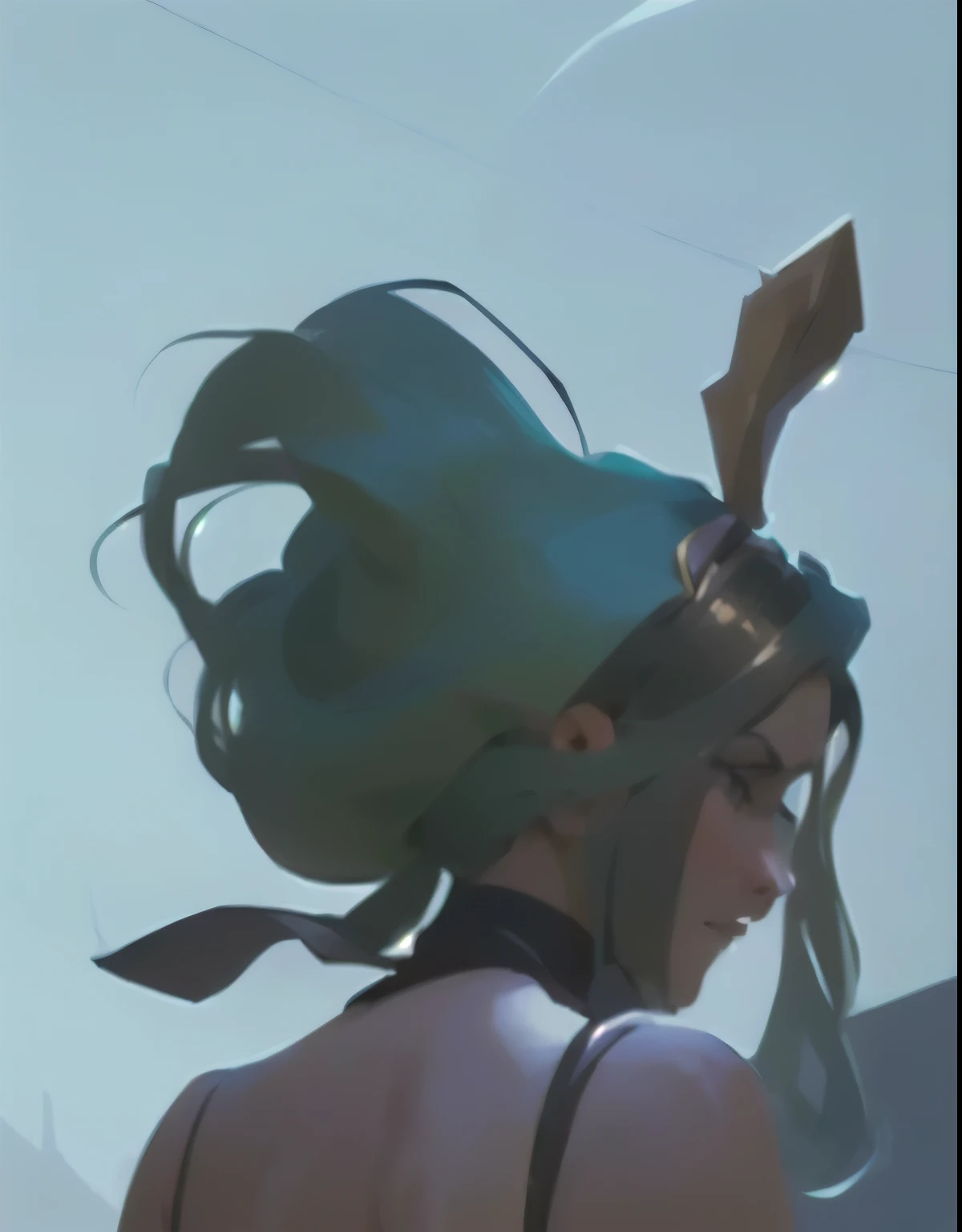 There was a woman，Wearing a bow on the head, Ross trans style, Krenzkushat, Wop and Krenz Kushart, Morel, Krenz Kushat and Artgerm, Artgerm and Atey Ghailan, art by wlop and greg rutkowski, Wlop Rossdraws