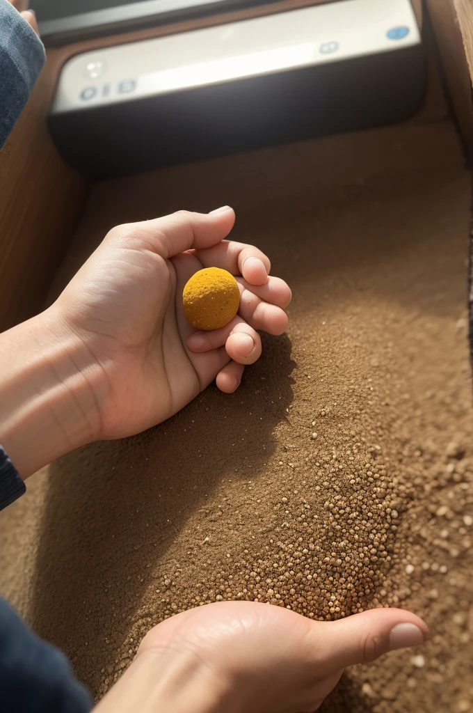 Create a scene an understanding hand, no fundo paisagem, in hand a mustard seed.