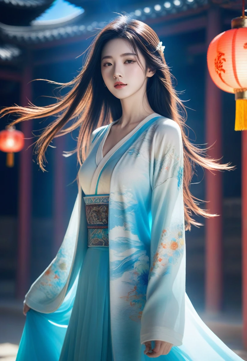 (ink, amazing: 1.3, Integrated 8K wallpaper, In fact, detailed: 1.2, masterpiece, illustration), [((1 girl), superior_body, dynamic angle, world masterpiece theater: 1.2, best quality, suppressed, fair, Ghost Dance Sweater, long flowing hair, Soft gloss: 0.8, Chrysanthemum Double), :( movie lights: 1.3, Only_flare: 1.2, Dunhuang elements)]