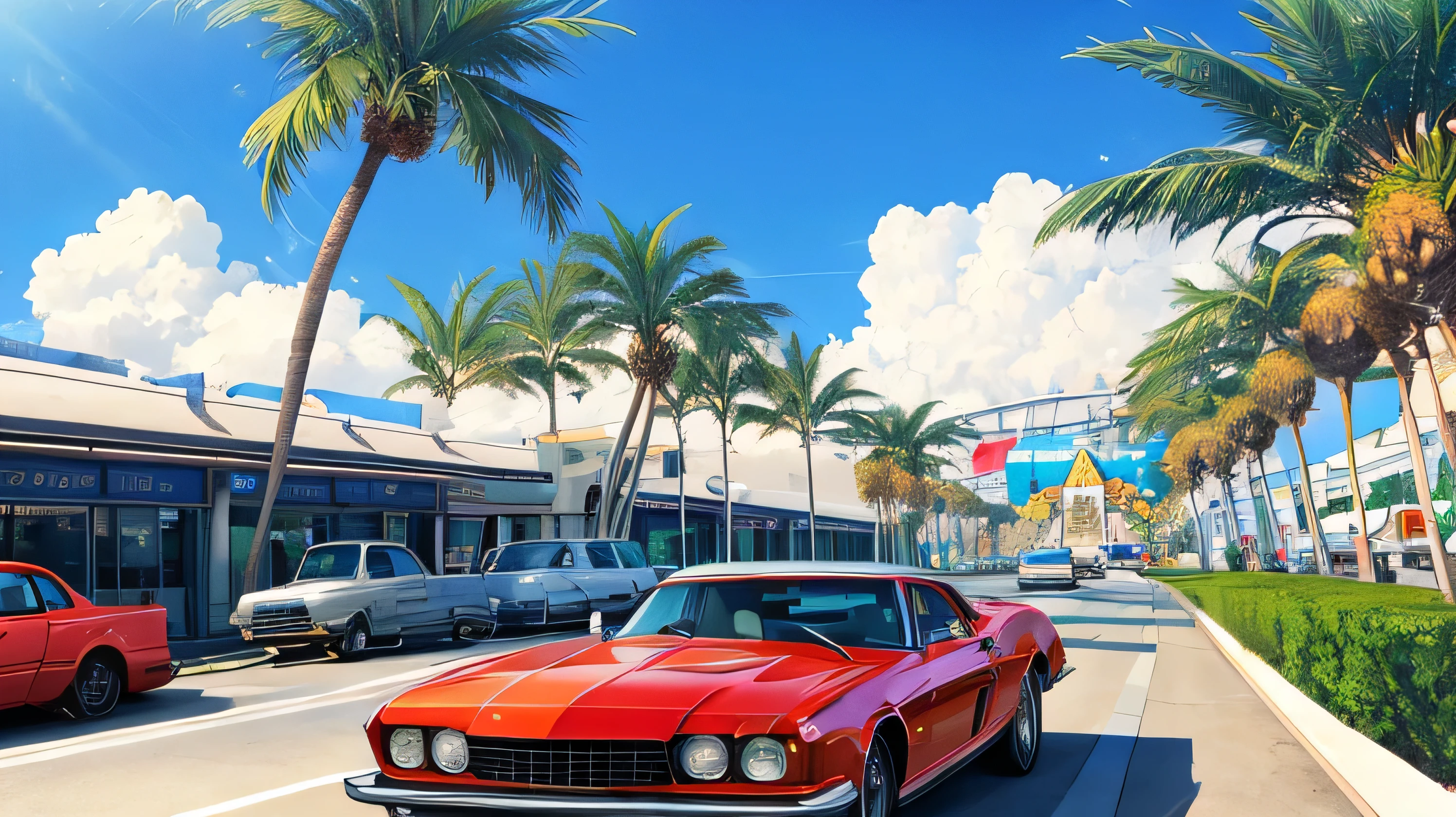 America,West Coast,Palm Palm,Santa monica,Cafe,American cars from the 70s,highway