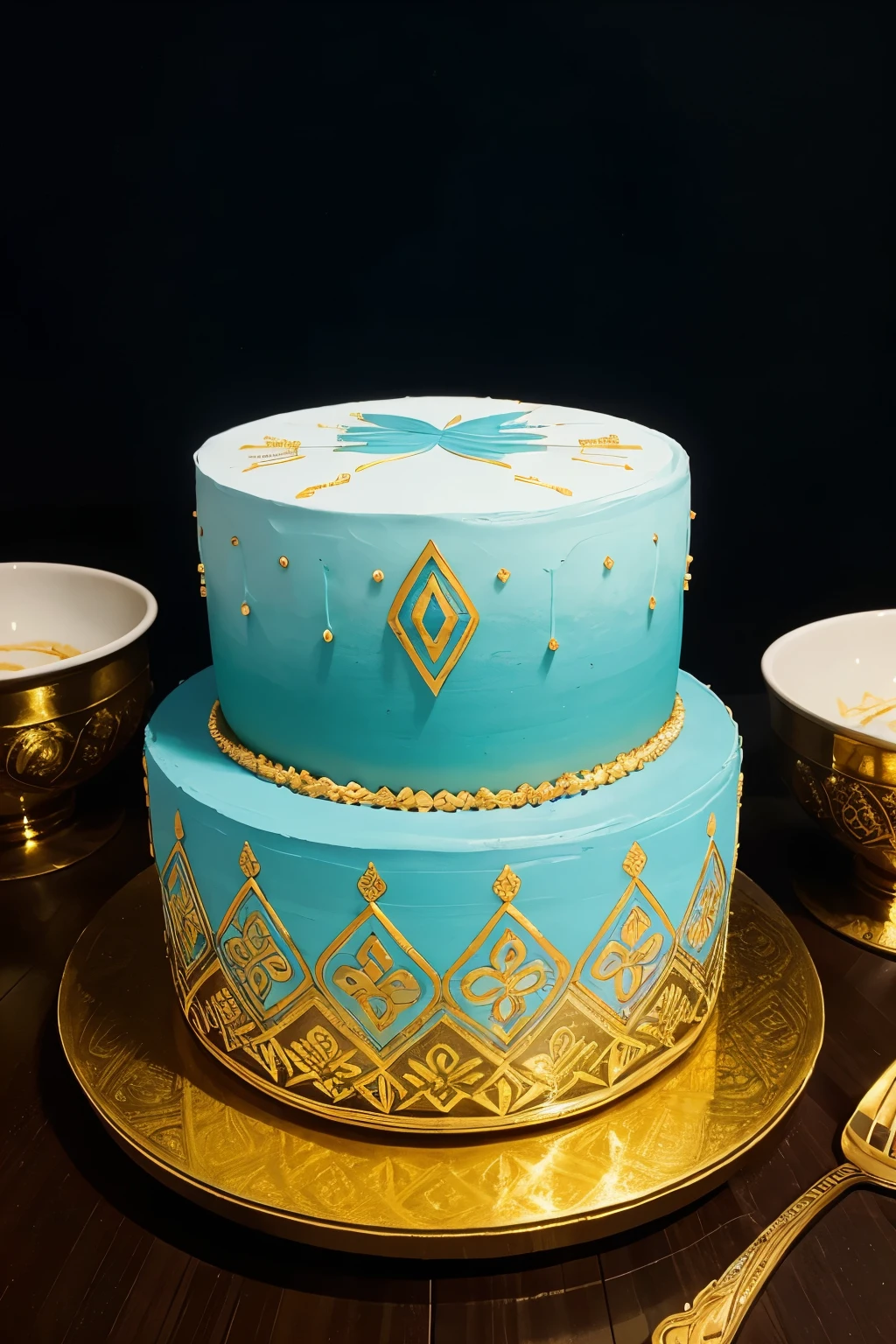 Background: A gradient of deep blue to turquoise, representing the night sky transitioning to dawn, symbolizing hope and renewal.

Foreground: A beautifully decorated ‘ketupat’ (rice cake) arrangement in the center, symbolizing traditional feasting.

Details: Add intricate patterns or floral designs around the border for a festive touch.

Text: Overlay the image with “Selamat Hari Raya Idul Adha” in elegant, flowing script, possibly in white or gold to stand out against the background.