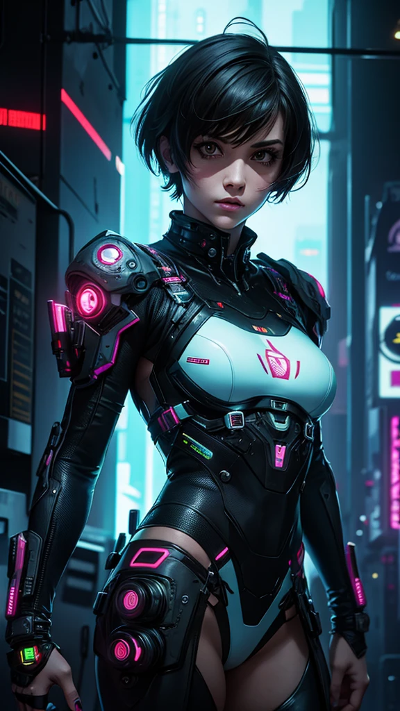 girl with short hair, cyberpunk style, best quality