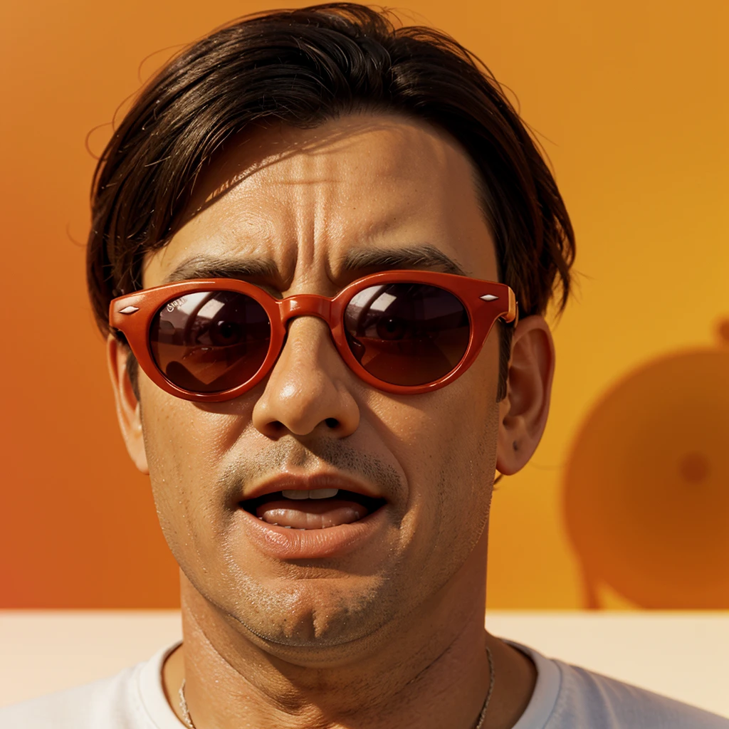 a close up of a tomate wearing sunglasses on an orange background, tomate monster, tomate, also tomate, cold face, tendencia en behance arte 3d, tendencia en behance arte 3d, tom hanks as tomate hanks mascot, digital art emoji collection, genial foto de marketing, por Tadashi Nakayama, 3d illustration, 3d illustration, advertising photography, con gafas de sol