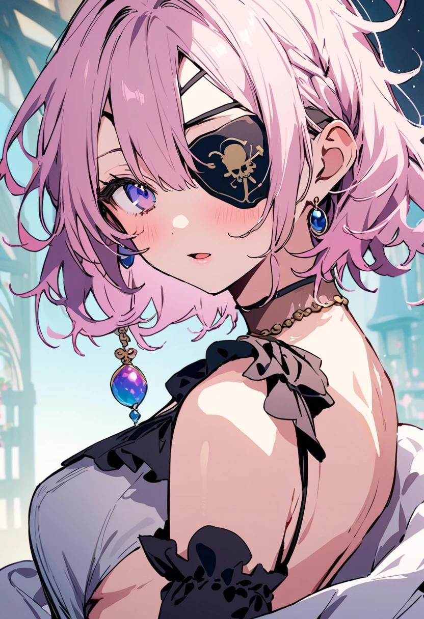 masterpiece, Highest quality, Illustration of the novel, High resolution, 18+ Adult content, Sensual, Intimate, Emotional, Passionate, romantic, sweet, Adorable, Innocent, Pure, Charmな, Charmな, Charm, mysterious, Charmな, Charmな, Immersive, Charmな, dream-like, Surreal, Imaginative, Whimsical, Artistic, Avant-garde, timeless, elegant, Sophisticated, chic, Sophisticated, personality, original, Charmな,((Loli Pirate:1.3)),((Eye patch:1.3))、((Upper Body:1.3))