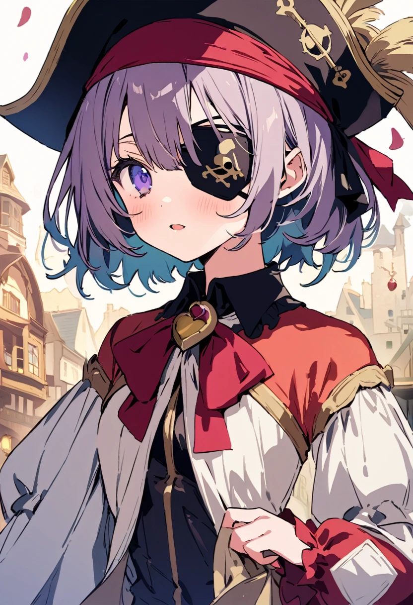 masterpiece, Highest quality, Illustration of the novel, High resolution, 18+ Adult content, Sensual, Intimate, Emotional, Passionate, romantic, sweet, Adorable, Innocent, Pure, Charmな, Charmな, Charm, mysterious, Charmな, Charmな, Immersive, Charmな, dream-like, Surreal, Imaginative, Whimsical, Artistic, Avant-garde, timeless, elegant, Sophisticated, chic, Sophisticated, personality, original, Charmな,((Loli Pirate:1.3)),((Eye patch:1.3))、((Upper Body:1.3))