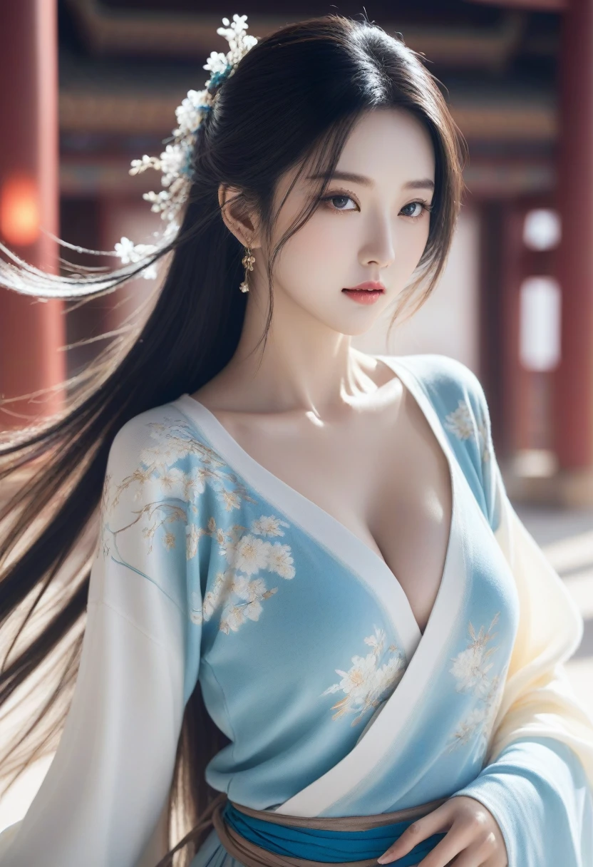 (ink, amazing: 1.3, Integrated 8K wallpaper, In fact, detailed: 1.2, masterpiece, illustration), [((1 girl), superior_body, dynamic angle, world masterpiece theater: 1.2, best quality, suppressed, fair, Ghost Dance Sweater, long flowing hair, Soft gloss: 0.8, Chrysanthemum Double), :( movie lights: 1.3, Only_flare: 1.2, Dunhuang elements)]