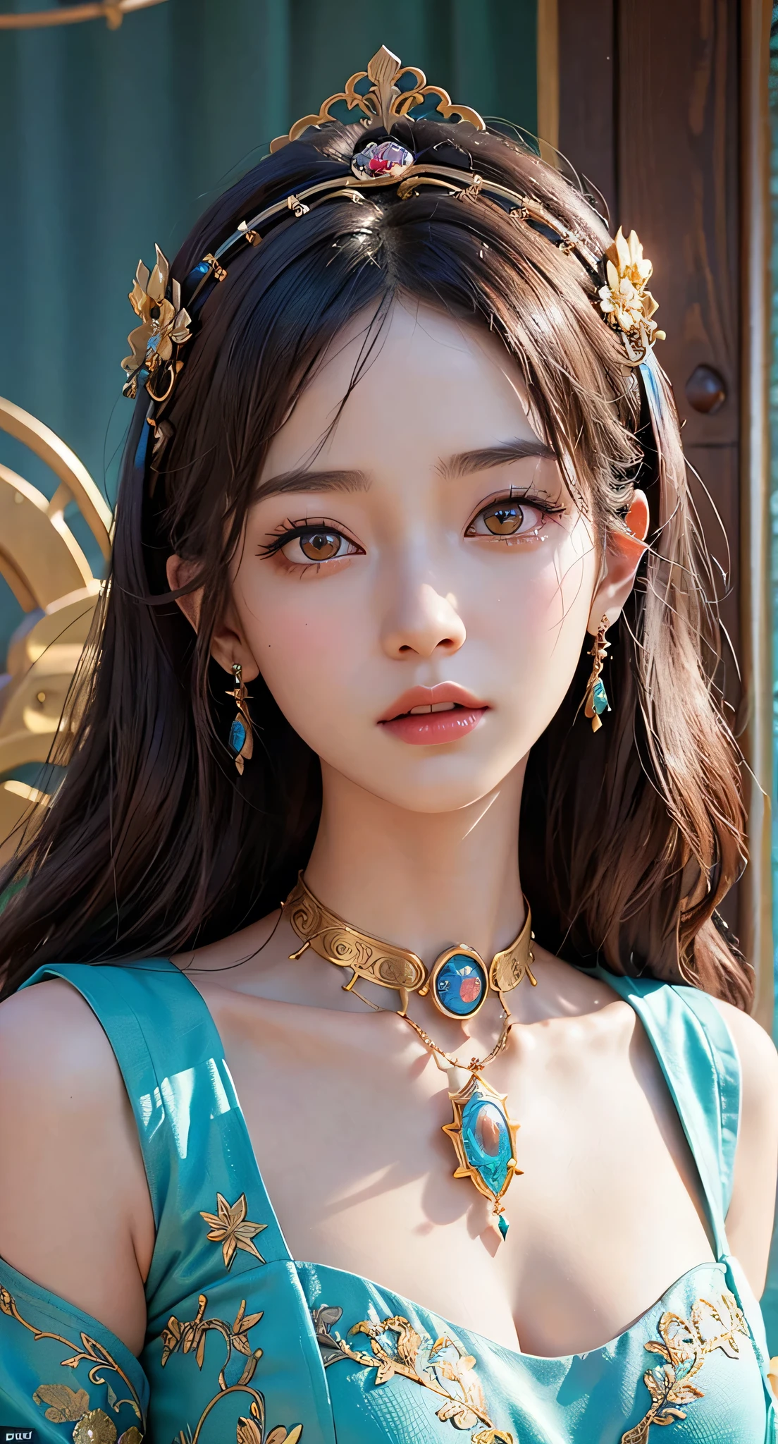 a close up of a woman with a tia on her head, intricate ornate anime cgi style, 4 k detail fantasy, anime cgi, cinematic goddess close shot, inspired by Li Mei-shu, a beautiful fantasy empress, inspired by Lan Ying, smooth anime cg art, close up character, hyperdetailed fantasy character, game cg, ruan jia and artgerm