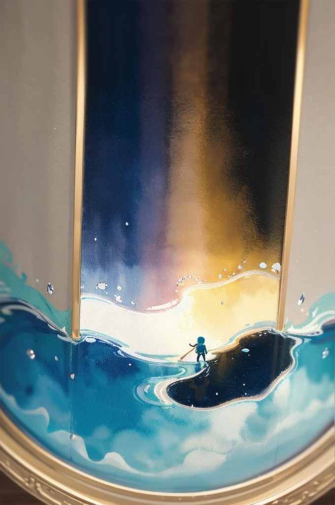 (Depth composition) Father and son playing catch. This is the last time I played with my father in my memory. It is a precious memory that I will never forget.(Ink on Japanese paper, which tends to bleed easily)(contemporary art like a picture book) (transparent watercolor) (light itself expressed as real) (layers of soft, rich colors) (shades of paint dissolved thinly with water) (deep, delicate colors)