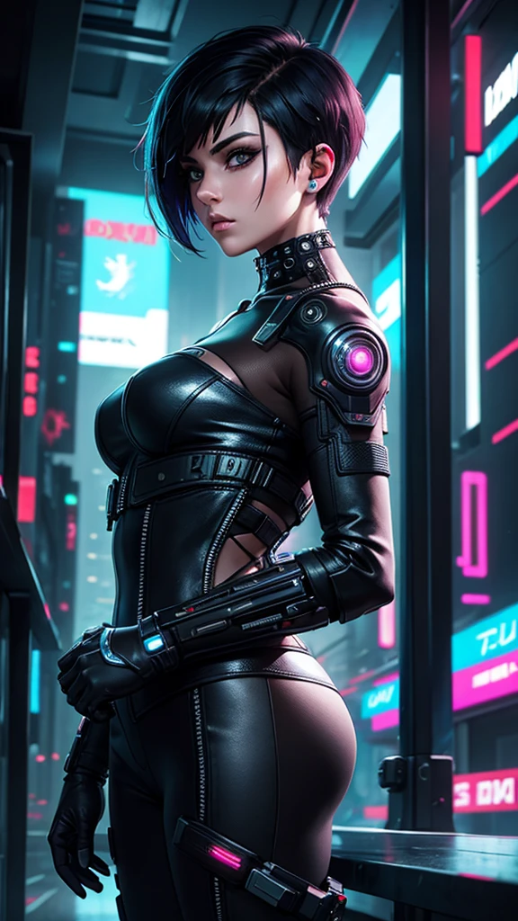 girl with short hair, cyberpunk style, best quality
