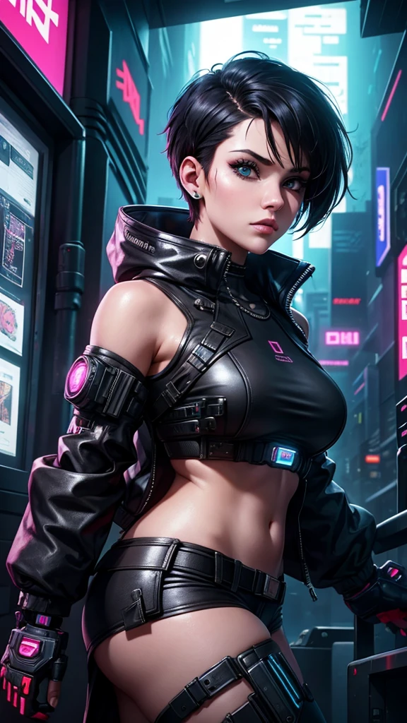 girl with short hair, cyberpunk style, best quality
