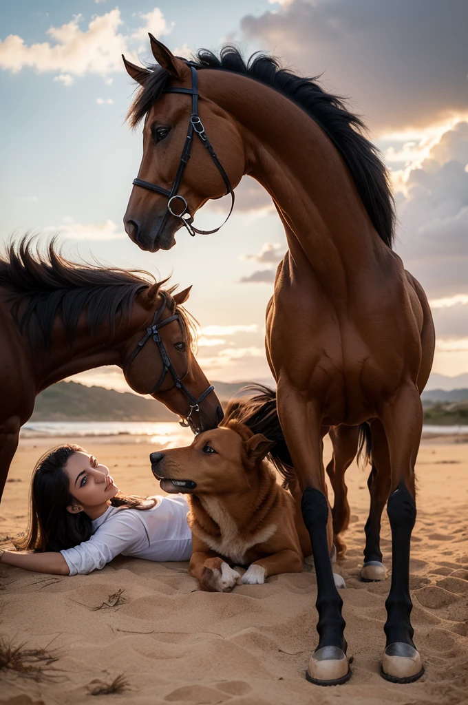 Dois heroi, um cachorro e um cavalo ambos caramelos