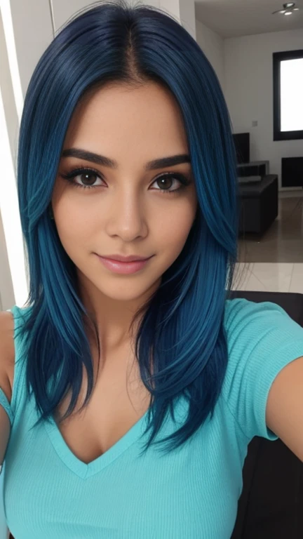 1 mulher, Sozinho, solo, nua, selfie, cabelo azul claro, olhar sensual, olhando para a camera, cabelo azul claro