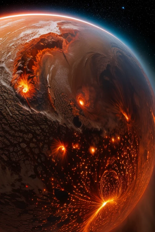 "The scorched and desolate surface of Kepler-1649c, ravaged by intense solar flares from a nearby red dwarf star. The landscape is harsh and barren, with visible signs of burning and erosion caused by the powerful flares. The ground is cracked and charred, with areas of molten rock and ash. The sky is filled with reddish hues from the solar flares, creating an ominous and destructive atmosphere. The background includes stars, nebulae, and cosmic dust, emphasizing the severe impact of the red dwarf star's flares on the planet's surface."  "prompt": "The scorched and desolate surface of Kepler-1649c, ravaged by intense solar flares from a nearby red dwarf star. The landscape is harsh and barren, with visible signs of burning and erosion caused by the powerful flares. The ground is cracked and charred, with areas of molten rock and ash. The sky is filled with reddish hues from the solar flares, creating an ominous and destructive atmosphere. The background includes stars, nebulae, and cosmic dust, emphasizing the severe impact of the red dwarf star's flares on the planet's surface.",
  "size": "1024x1792"