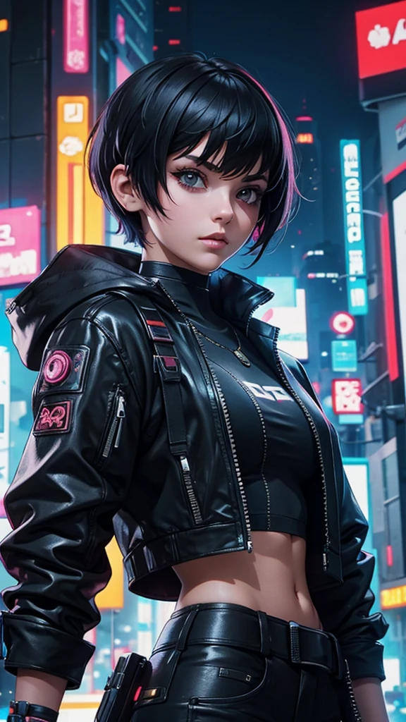 girl with short hair, cyberpunk style, best quality