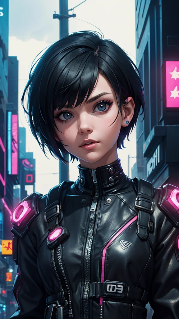 girl with short hair, cyberpunk style, best quality