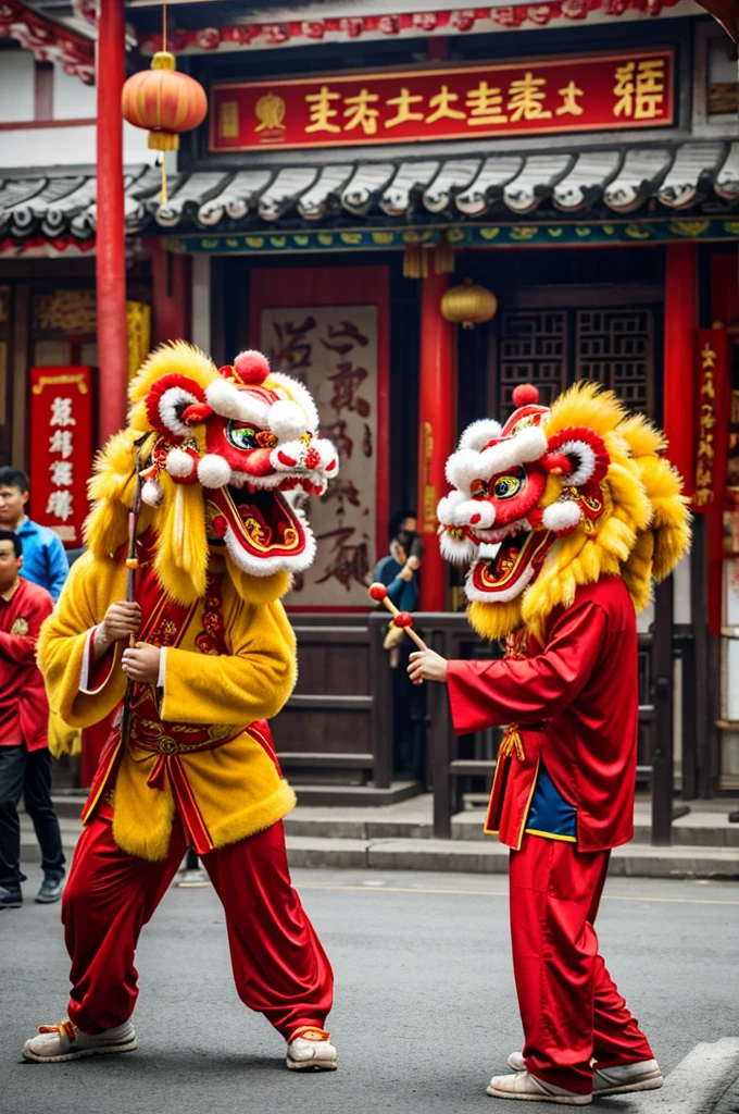 Chinese street jugglers，Dragon and lion dance