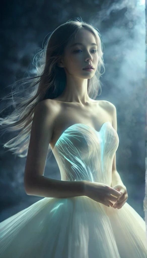 girl, Dressed in white, A dress that glows in the dark