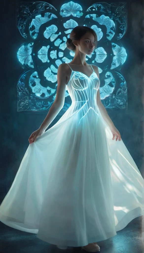 girl, Dressed in white, A dress that glows in the dark