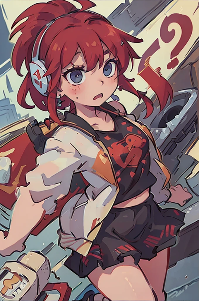 (8k, 4K, masterpiece, Extremely detailed:1.2), alone, front view , Highest quality, , alone, Adult, Perfect Anatomy, One girl, Perfect Face, Expressive eyes, Perfect Eyes, T-Shirts, Run, , Tea Pillar Tenkō, Short Bob, Headphones, Earrings, Streetwear, graphic T-Shirts, Jacket, red and black checked skirt,Mouth open,Kiva,