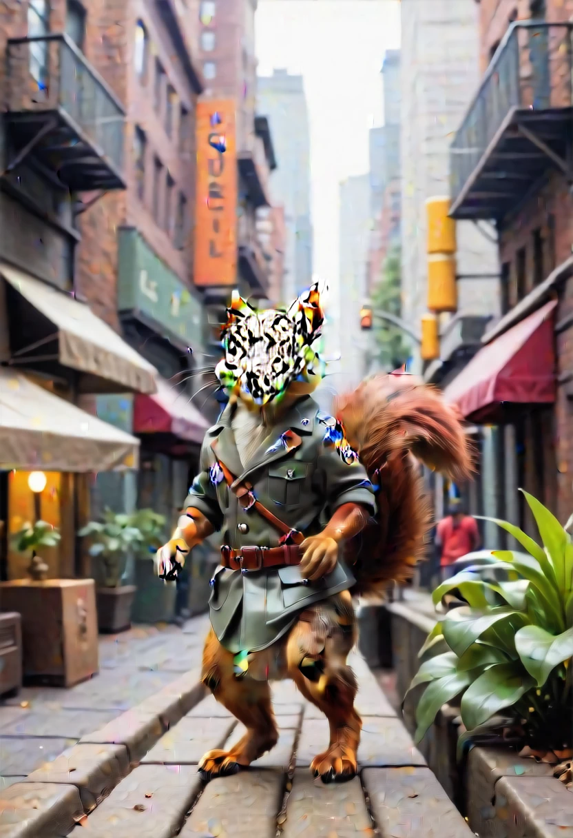 In the urban jungle,Squirrel model has steady feet,Travel through the city in style,Explore different fashion paths