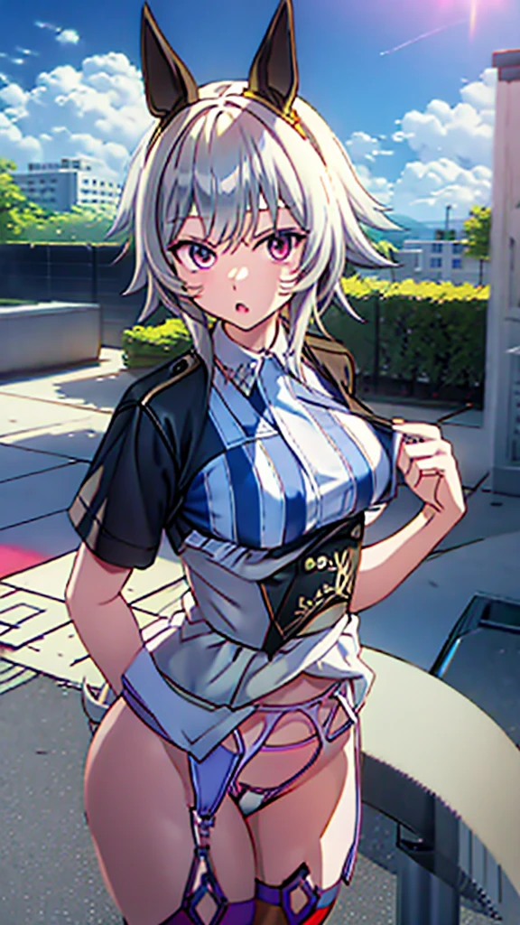 nsfw,(garter belt:1.6),rooftop、Clear skies、