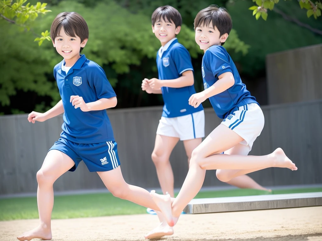 夏休みのprimary school校、Pool、primary school5Grade、Japan Boy、hot day、A boy on the move、Short sleeve gym uniform、Blue shorts、physical education、barefoot,(Boy 1.4)、Boys only 、(10Age 1.4)