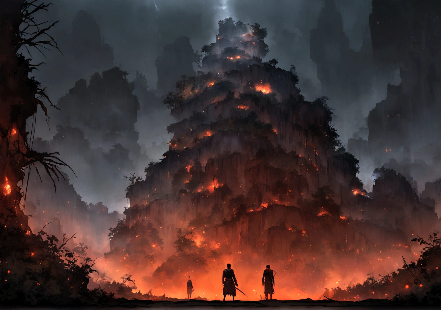 Apocalyptic war, White tint, Black person, Red and rust color, survivor, vegetation, shadow, GLOOMY AMBIANCE, dark, ((night)), Cover