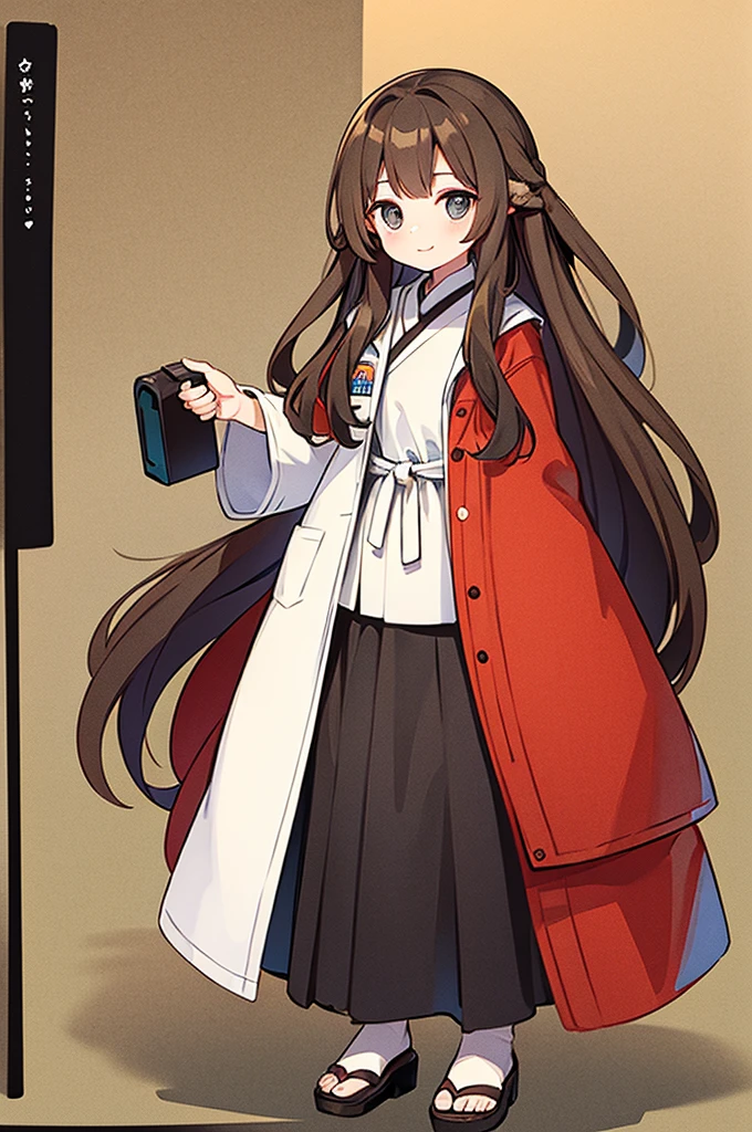 True Face、Full-body portrait、Are standing、Brown Hair、Long Hair、Scientist's clothing、SF