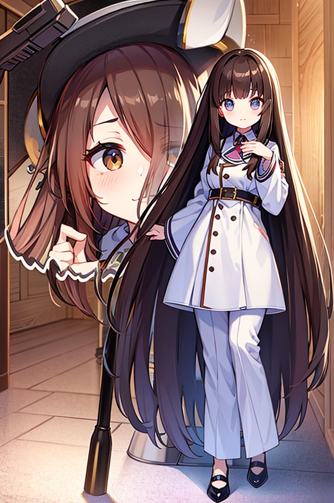 True Face、Full-body portrait、Are standing、Brown Hair、Long Hair、Scientist&#39;s clothing、SF