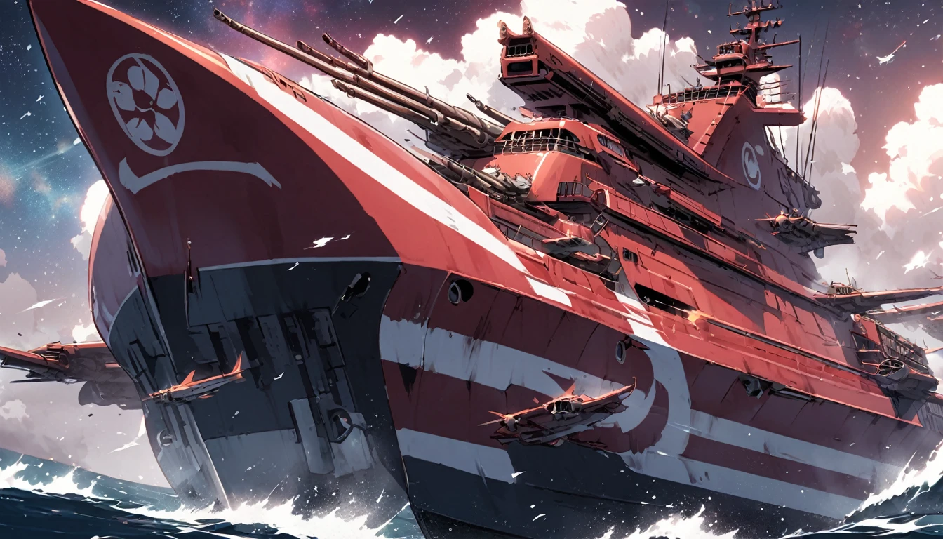 Space battleship like battleship IJN Yamato from empire of japan with all weapon