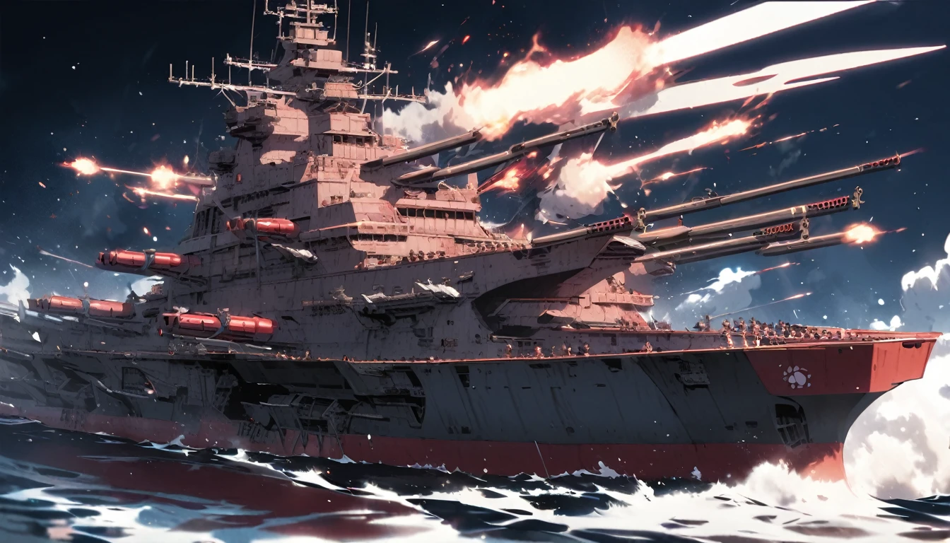 Space battleship like battleship IJN Yamato from empire of japan with all weapon