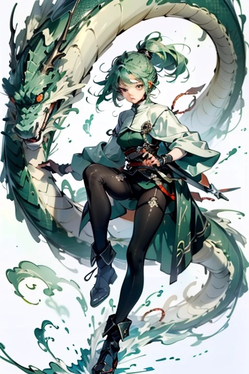 ((Highest quality)), ((masterpiece)), (detailed), One girl,Green Hair,Hakage,Adventurer,Leather shoes,middle ages,Fair skin,