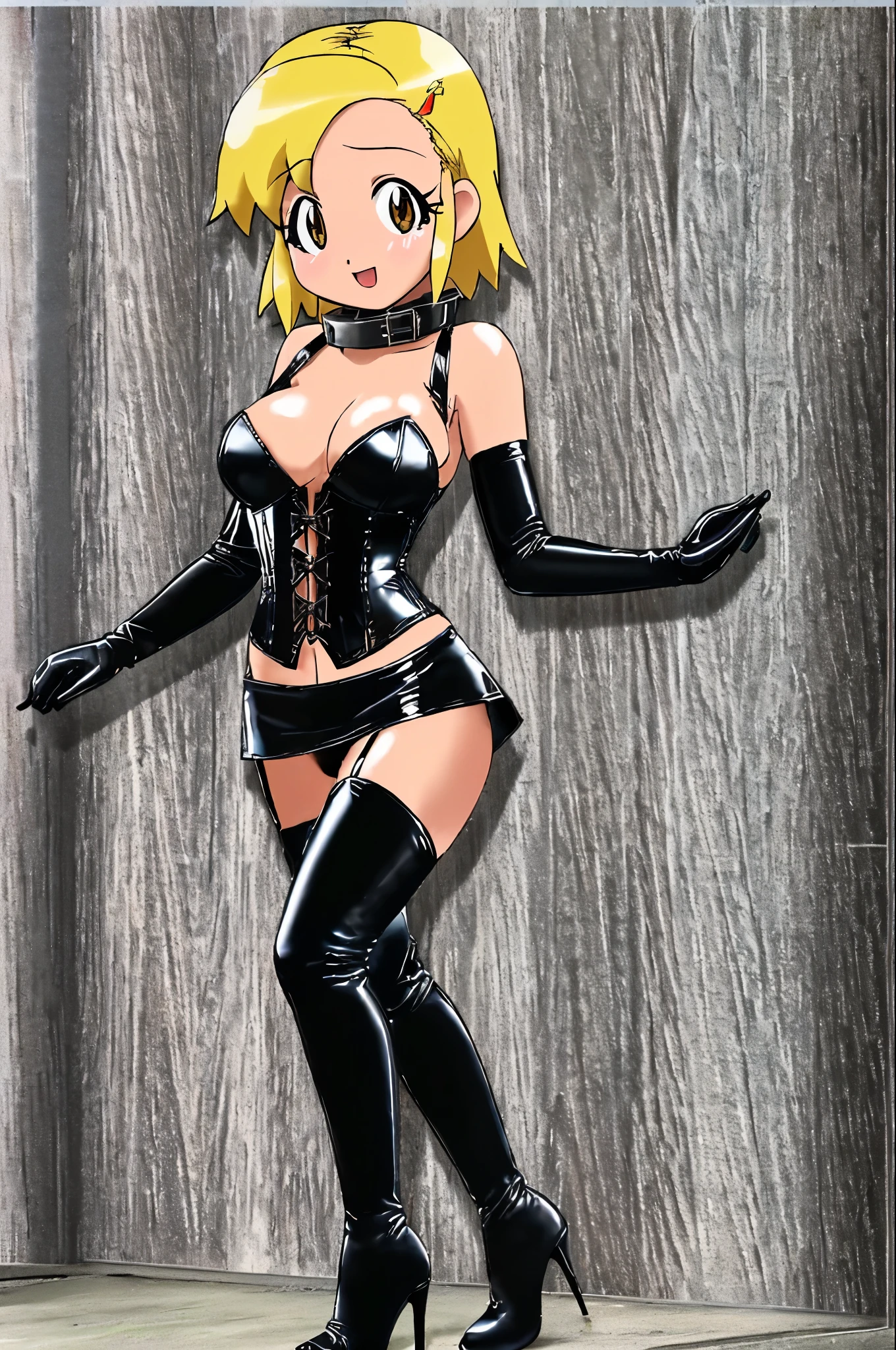 School classroom、There are many desks and chairs lined up、(((chibi)))、(((Lori)))、(((low length)))、((( body type)))、BDSM、Queen、mistress、(((One girl)))、solo、(((Black latex elbow gloves:1.4 )))、(((Black latex corset dress:1.4)))、(((The corset dress is decorated with beautiful lace.)))、(((Corset dress with shoulder straps)))、(((黒いラテックスのタイトなミニskirt:1.4)))、(((Black Thigh Boots)))、(((Black fishnet stockings:1.2 )))、(((Stiletto heels:1.4)))、(((Black latex panties)))、(((Black latex bra)))、(((Black leather collar)))、(((Sexy pose:1.4 )))、Wide-open legs:1.2、(((Erotic)))、(((Cowboy Shot)))、(((Sexy pose)))、Spread your legs、(((erotic)))、(((Cowboy Shot)))、Professional photos of Angolmore, One girl,alone,View your viewers,skirt,Red hair ornament,tie,socks,Hair Clip,Sweater vest,Detailed skin, Big eyes,Detailed eyes、Detailed face, Light blonde,Brown eyes、Volumetric Light, High resolution, masterpiece, Highest quality,Wicked Smile、blush