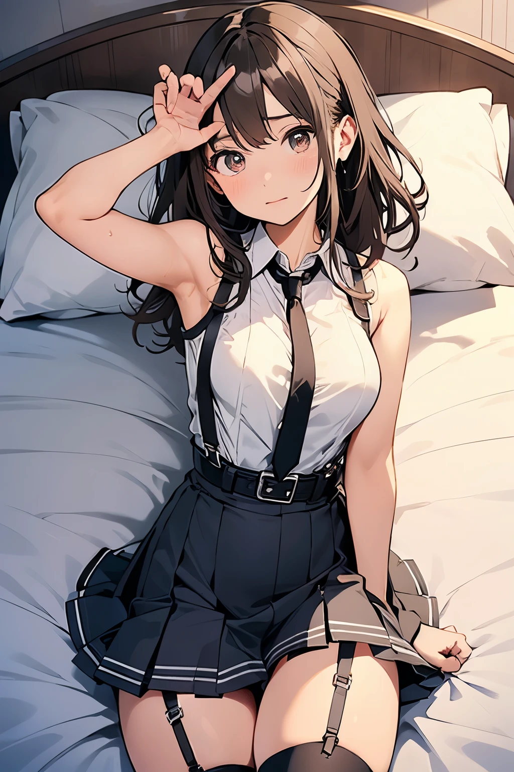 Gazing at the audience　　　Black suspenders　　　bulging big breasts　　 　 　　　wall 　mini skirt　garterbelt　garter　　　　　　vision　　　Small face　 　　　holster　　　Beautiful woman　　Show me your hands　　 Lying in bed　　vision 　　Taunt　~ side　~ side汗 　arm　　belt　summer　Armpit sweat