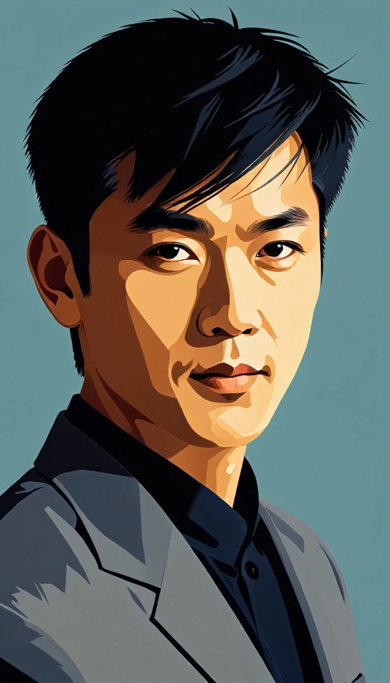 Vector art, vectorized, portrait, Jack Chan  , Vector art, close up portrait, minimalized, toned colors,