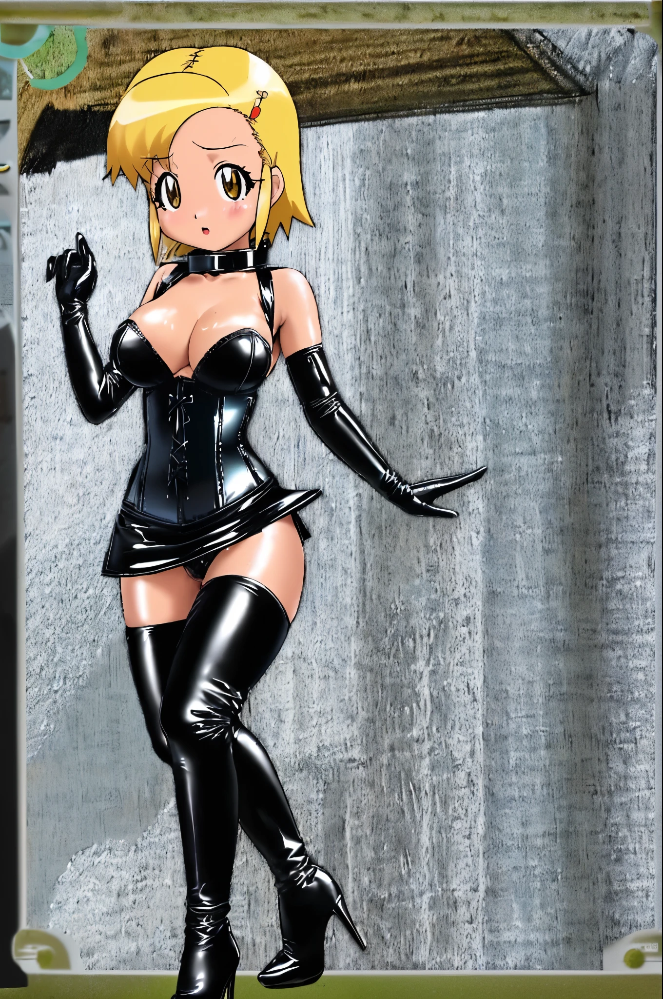 In a school classroom in the middle of the day、A classroom with many desks and chairs、(((chibi)))、((()))、(((low length)))、(((Chily type)))、BDSM、Queestress、(((O))、solo、(((Black latex elbow gloves:1.4 )))、(((Black latex corset dress:1.4)))、(((The corset dress is decorated with beautiful lace.)))、(((Corset dress with shoulder straps)))、(((黒いラテックスのタイトなミニskirt:1.4)))、(((Black Thigh Boots)))、(((Black fishnet stockings:1.2 )))、(((Stiletto heels:1.4)))、(((Black latex panties)))、(((Black la)))、(((Black leather collar)))、(((Sexy pose:1.4 )))、Wide-open s:1.2、(((Erotic)))、(((Cowboy Shot)))、(((ose)))、Spread your legs、(((erot))、(((Cowboy Shot)))、Professionals of Angolmore, One girl,alone,View your viewers,skirt,Red hair ornament,tie,socks,Hair Clip,Sweater vest,Detailed skin, Big eyes,Detailed eyes、Detailed face, Light blonde,Brown eyes、Brown Skin、Sunburned skin、Volumetric Light, High resolution, masterpiece, Highest quality、Frowning、Cold Stare、Contempt、blush