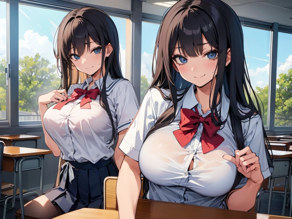high school girl、Dressed in high 、School classroom、(Big Breasts)、((solo))、smirk
