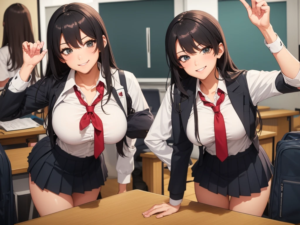 high school girl、Dressed in high 、School classroom、(Big Breasts)、((solo))、smirk